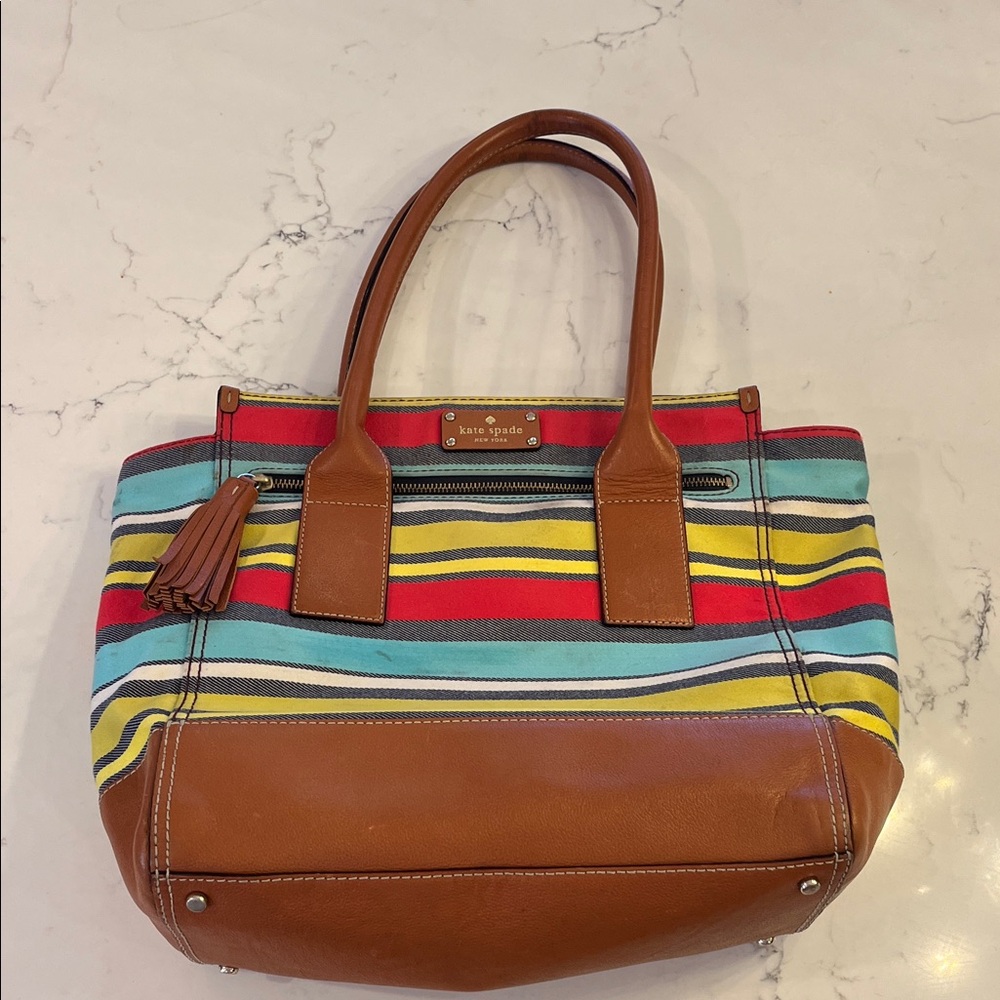 Kate Spade Colorful Striped Tote with Brown Accents
